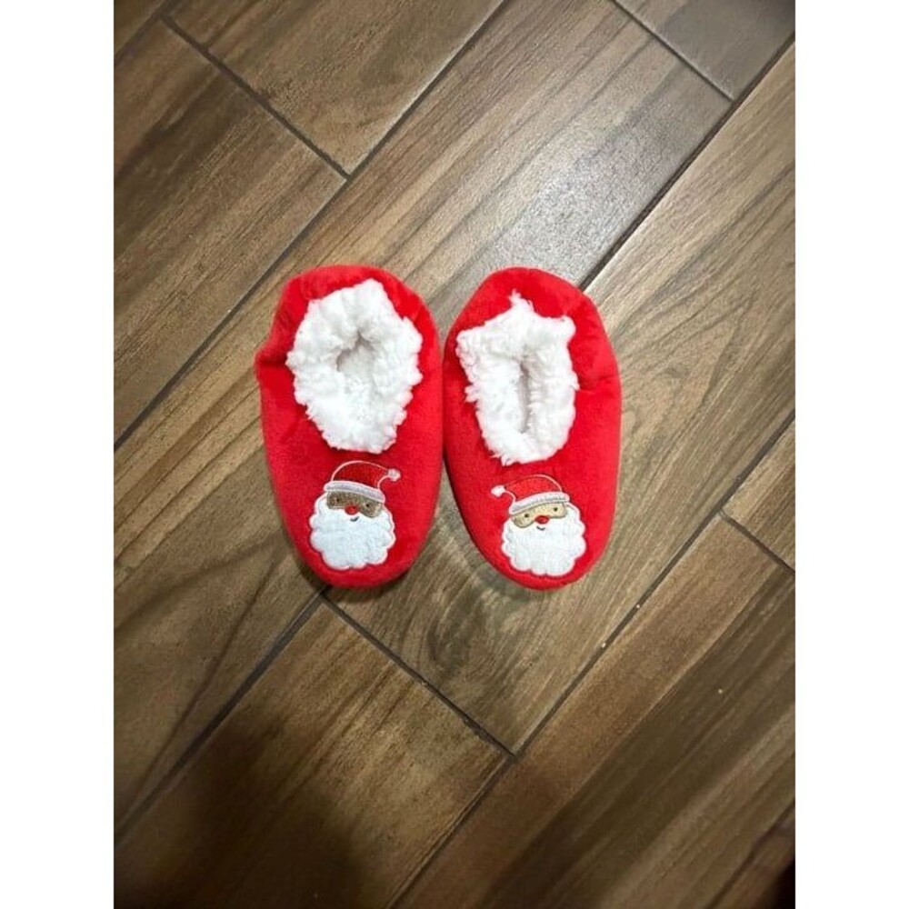 Santa Claus Christmas Slippers Red Fleece Lined Grippy Soles